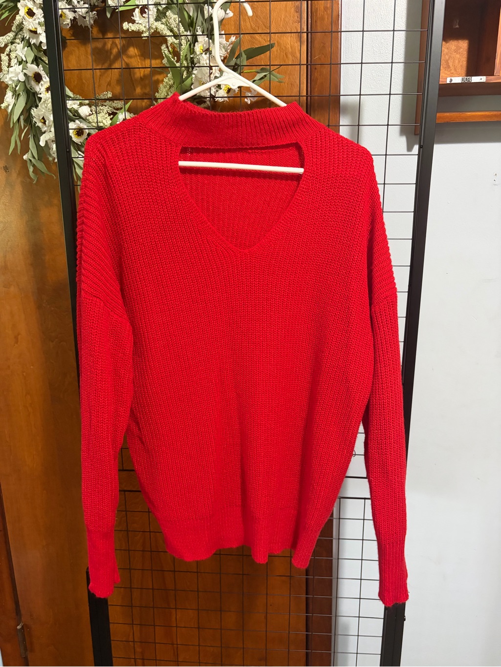 Shein Red V-Neck Knit Sweater